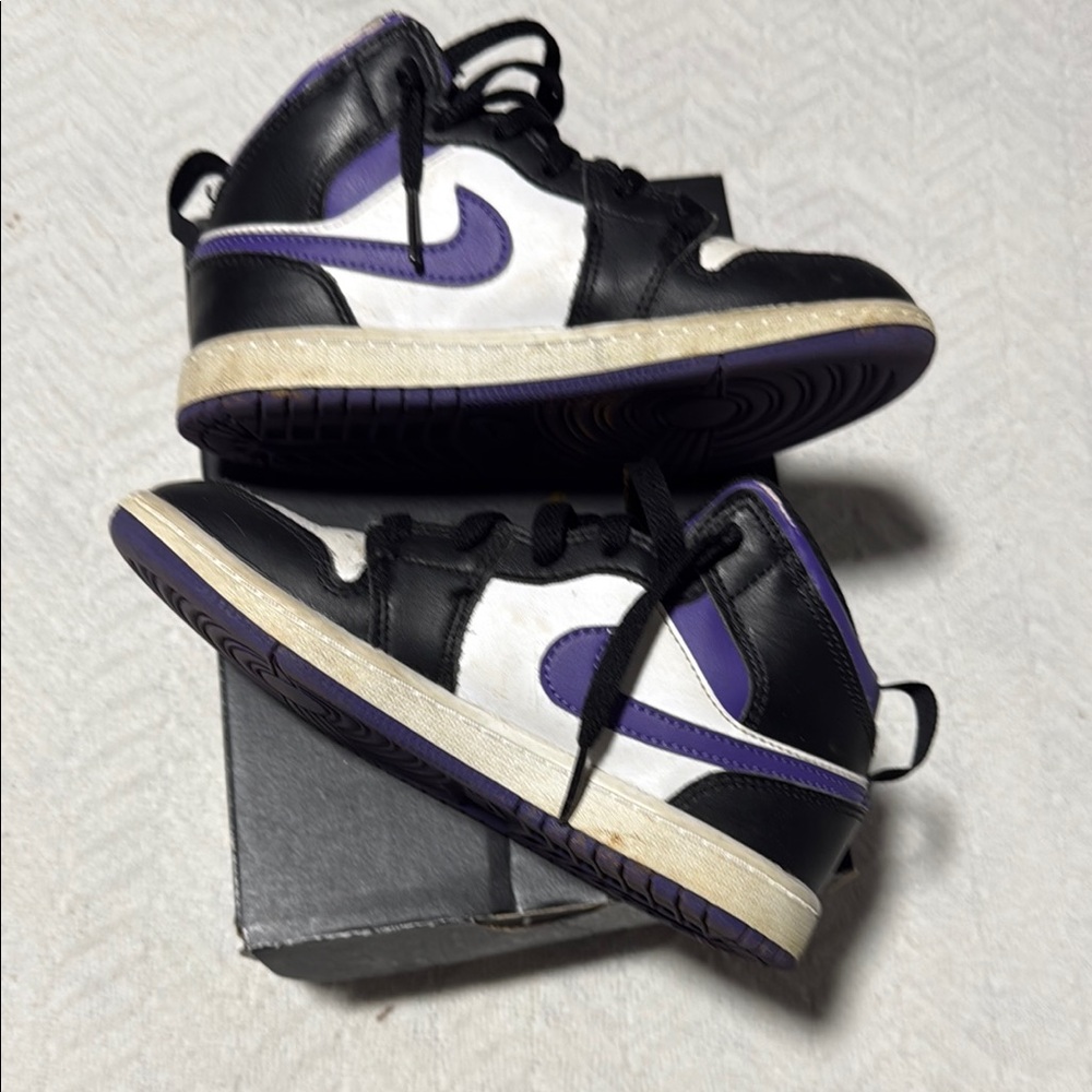 Kids Jordan 1 mids Black and Purple Sneakers size 1